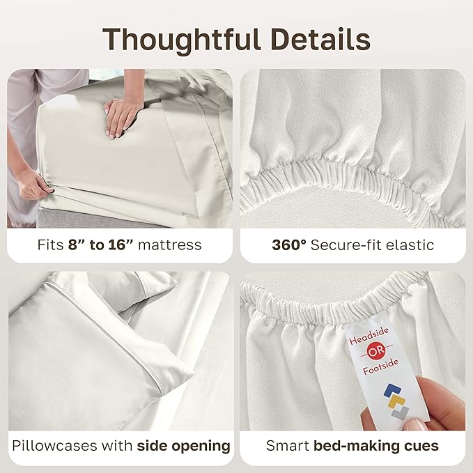 California Design Den Soft 100% Cotton King Sheet Set, 400 Thread Count Good Housekeeping Award Winner, Silky Sateen Weave with Deep Pockets, Long Staple Cotton Bed Sheet Set - Ivory (Pale Tone)