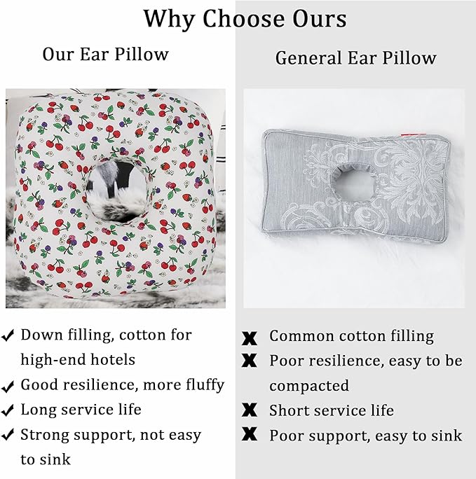 Ear Piercing Pillow for Side Sleepers, Pillow with an Ear Hole for CNH and Ear Pain Ear Inflammation Pressure Sores, O-Shaped Side Sleeping Pillow, Ear Guard Pillow (White Cherry)