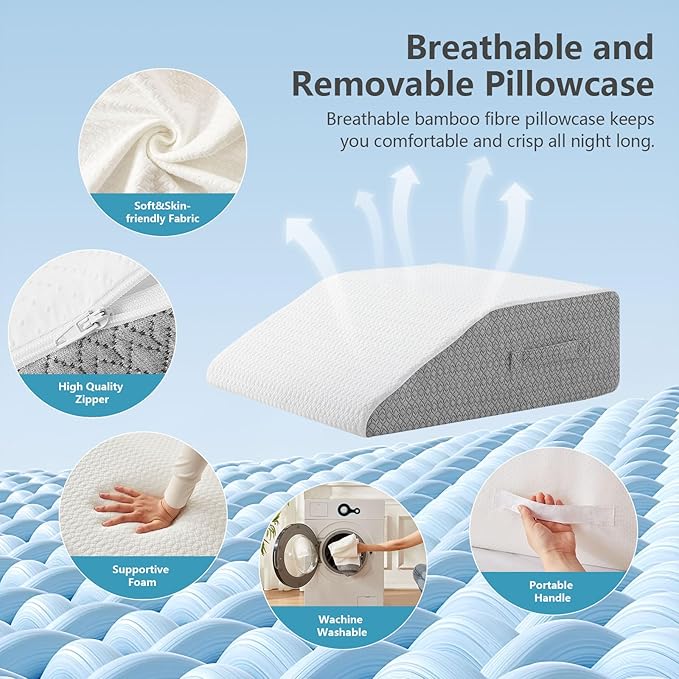 Nordjager Leg Pillow for Elevation & Support, 24"x22"x6" Memory Foam Cushion with Grey White Patterned Polyester Cover, Ideal for Improving Circulation & Relaxing Leg