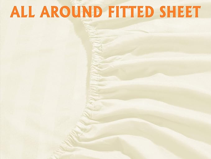 Elegant Comfort Best, Softest, Coziest 6-Piece Sheet Sets! - 1500 Premier Hotel Quality Luxurious Wrinkle Resistant 6-Piece Damask Stripe Bed Sheet Set, California King Ivory
