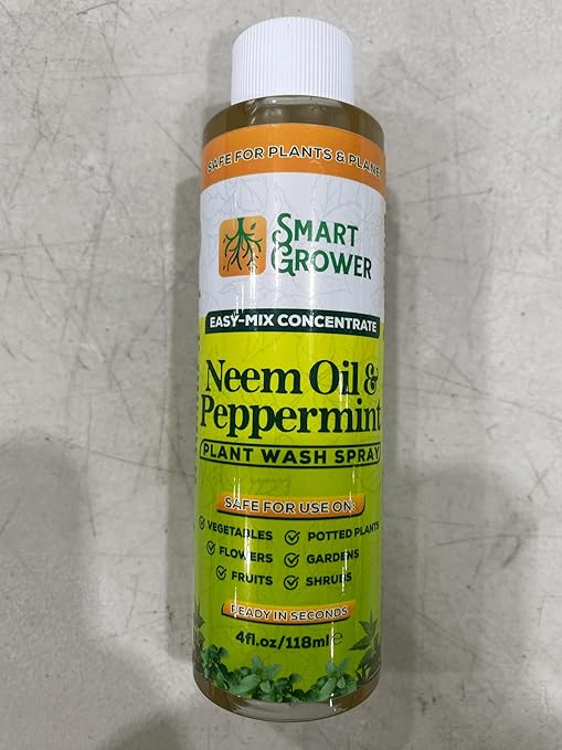 Neem Oil Spray for Plants with Peppermint Oil – for Indoor Household Plants– Best Value Refill 4 oz Concentrate Makes 1/2 Gallon RTU