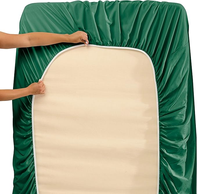 Hearth & Harbor Bed Sheets, Luxury Soft 6 Piece Bed Sheet Set Extra Deep Pocket Fitted Sheets Fits Mattress up to 21", Double Brushed Bedding Sheets & Pillowcases, Twin, Dark Green