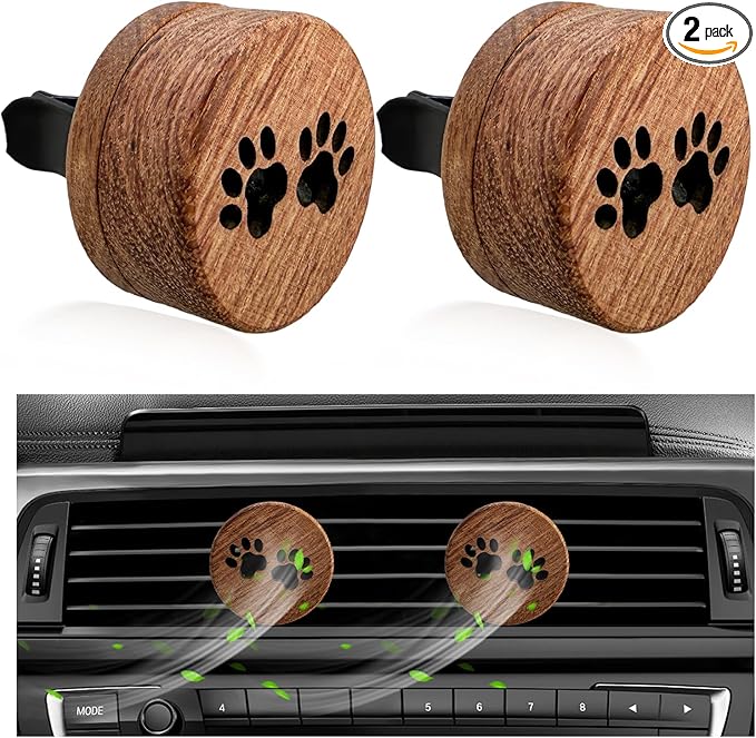 KVAEY 2 PCS Wood Car Essential Oil Diffuser, Wooden Aromatherapy Essential Oils Diffuser with Vent Clip, Wood Vent Clip Air Freshener for Vehicle Office Home Bedroom (Footprints)