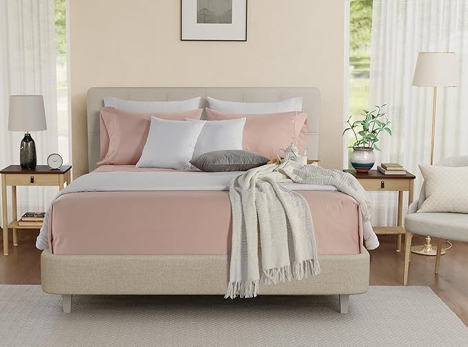 100% Cotton Sheets For Sateen Weave Twin Bed, 800TC Fully Elasticated Twin Fitted Sheet & Pillowcase Set, 15" Deep Pocket Sheets Machine Washable, Naturally Cool & Breathable - Sepia Rose