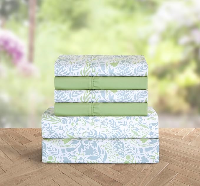 Elegant Comfort Softest and Coziest 4-Piece Sheet Set - 1500 Premium Hotel Quality Microfiber - Deep Pocket, Wrinkle Resistant 4-Piece Floral Bed Sheet Set, Twin XL, Anita Green