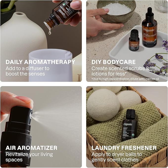 Cliganic Organic Essential Oils Gift Set (Top 4 - The Basics), 100% Pure Natural Aromatherapy - Peppermint, Eucalyptus, Tea Tree & Orange