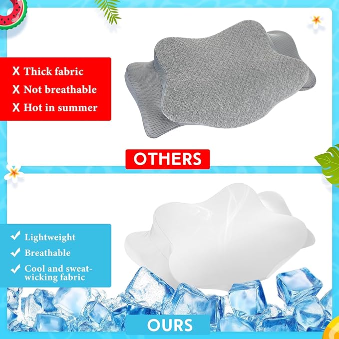 Hahafelt Cooling Cervical Neck Pillowcase Cover (Only Pillow Case) Ergonomic Pillowcase with Zipper Breathable Contour Pillow Cover for Side Back Stomach Sleepers(White,Queen Size)