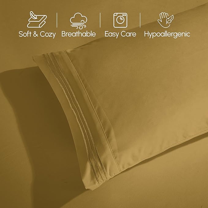 Elegant Comfort Luxurious 1500 Premium Hotel Quality Microfiber Three Line Embroidered Softest 4-Piece Bed Sheet Set, Wrinkle and Fade Resistant, Queen, Bronze