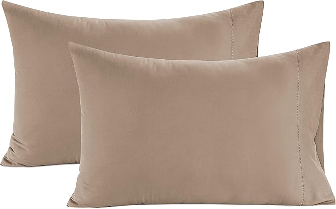 LANE LINEN Pillows Standard Size Set of 2, Soft 100% Egyptian Cotton Sateen, Cool & Smooth Pillowcases Queen - Taupe