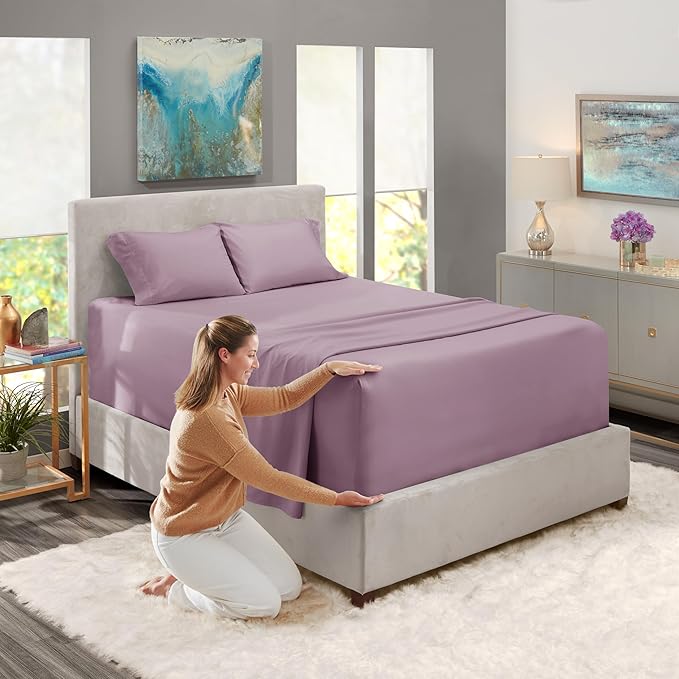 Nestl Queen Size Sheet Set, 4 Piece Extra Deep Pocket (18-24 inches), Microfiber, Cooling, Hotel Luxury, Soft, Breathable, Wrinkle-Free, Easy to Care, Dusty Purple