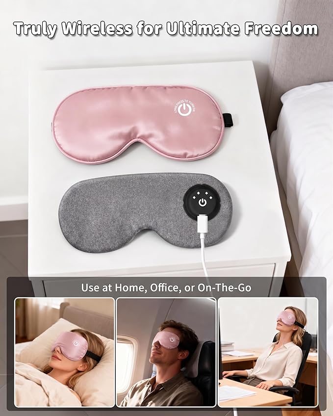 Heated Eye Mask for Dry Eyes (Pink) - USB Rechargeable Eye Warmer with 100% Pure Mulberry Silk, FSA- HSA Eligible, Eye Relief, Improved Sleep, 22 Momme Cordless Warm Compress for Beauty Sleep