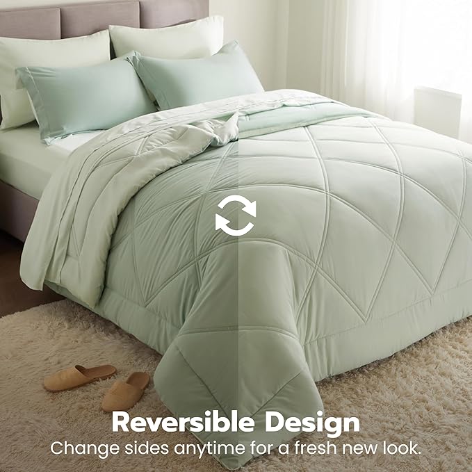 Joiedomi California King Comforter Set with Sheets Sage Green, 7 Pieces Bedding Set with 1 Down Alternative Comforter, 1 Flat Sheet, 1 Fitted Sheet, 2 Pillowcases and 2 Pillow Shams, Bed in a Bag