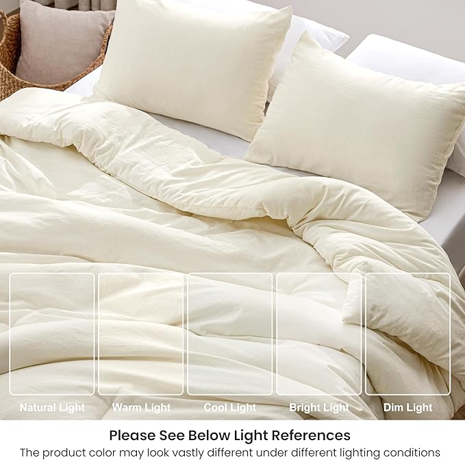 Love's cabin King Size Comforter Set Beige, 3-Piece 90% Polyester 10% Linen Blend Bedding Set, Linen-Look Textured Stripe, Down Alternative All-Season Comforter with Pillow Shams | Soft, Breathable, Lightweight