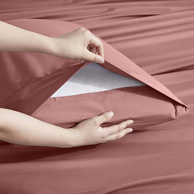 Nestl Extra Deep Full Sheet Set - 6 Piece Breathable & Cooling Sheets - Hotel Luxury Bedding Set w/18-24 Inch Deep Pockets - Easy & Secure Fit - Super Soft, Wrinkle Free & Comfy - Pink Clay