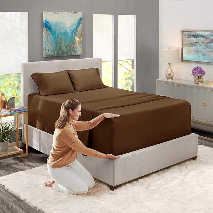 Nestl Twin Size Sheet Set, 4 Piece Extra Deep Pocket (18-24 inches), Microfiber, Hotel Luxury, Soft, Breathable, Wrinkle-Free, Easy to Care, Chocolate Brown