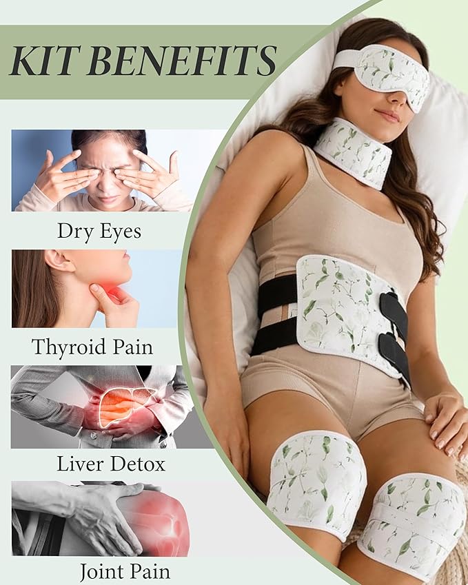 Organic Cotton Castor Oil Accessories Kit - 7 Piece Set (Eye, Knee, Neck, Liver Packs & Flannel)