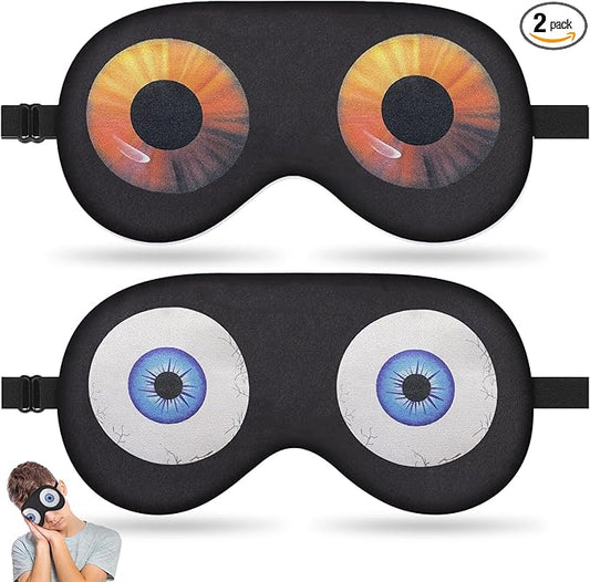2 Pcs Sleep Mask for Kids Boys, Silk Eye Covers for Sleeping, Adjustable Strap & Light Blocking Design, Adult Children's Bedtime Blindfold for Travel and Home Use (Funny Eye)