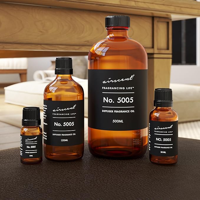 AirScent Diffuser Oil Inspired by TF's Oud Wood - No. 5005 Perfume Dupe - Fragrance Oil Blend for Ultrasonic and Waterless Diffusers and Crafting - 10 ml, 0.34 fl oz Glass Bottle with Dropper