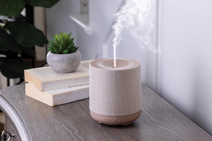 Airome Ceramic Essential Oil Diffuser|100 mL Humidifying Ultrasonic Aromatherapy Diffuser 8 Colorful LED Lights, Intermittent & Continual Mist, Auto Shut-Off, Natural Linen