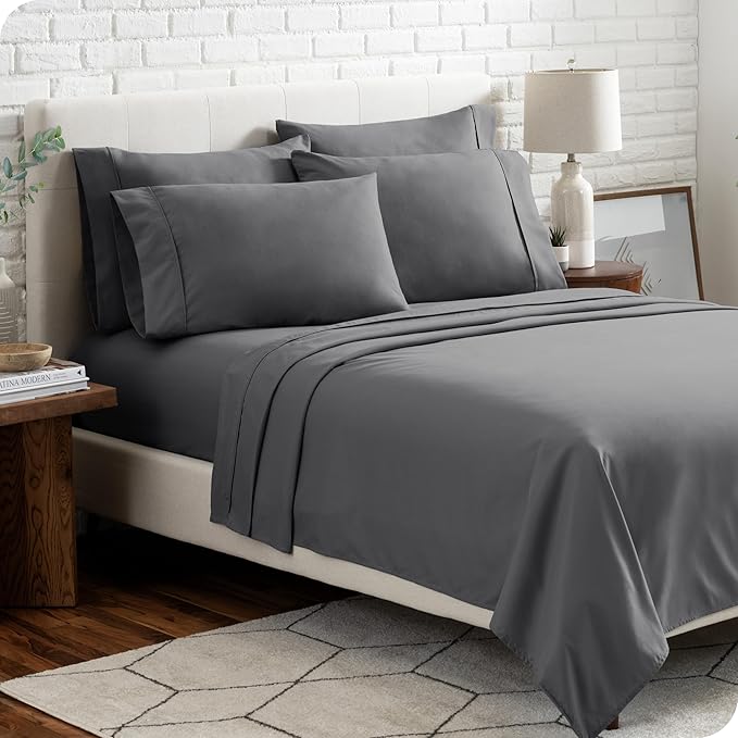 Bare Home Hotel Luxury Sheet Set, Extra Soft - 4 Piece Set - Deep Pockets - Easy Fit - Cooling & Breathable - Wrinkle, Fade, Stain Resistant - Includes 2 Pillowcases (RV Bunk (30x75), Grey)