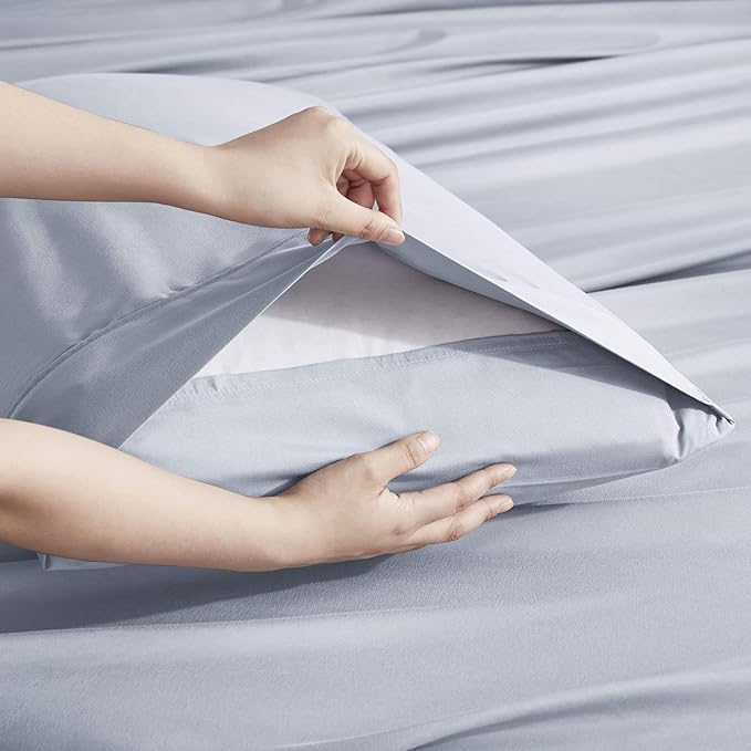 Nestl Extra Deep Cal King Sheet Set - 6 Piece Breathable & Cooling Sheets - Hotel Luxury Bedding Set w/18-24 Inch Deep Pockets - Easy & Secure Fit - Super Soft, Wrinkle Free & Comfy - Ice Blue
