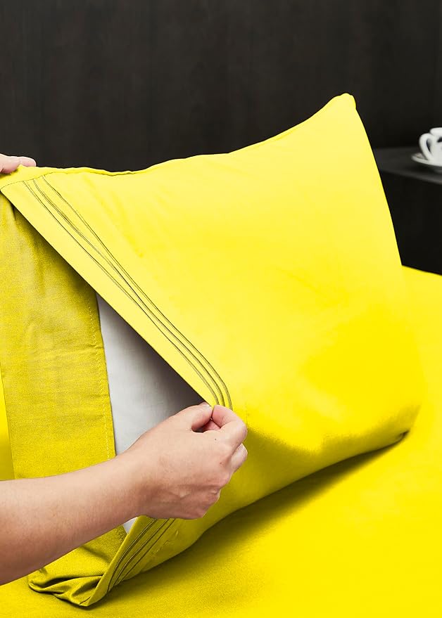 Mocassi Pillowcases 1800 Premium Hotel Quality - Easy Care, Smooth Weave, Wrinkle and Stain Resistant, Easy Slip-On, 2-Piece Set, Standard/Queen Pillowcase, Yellow