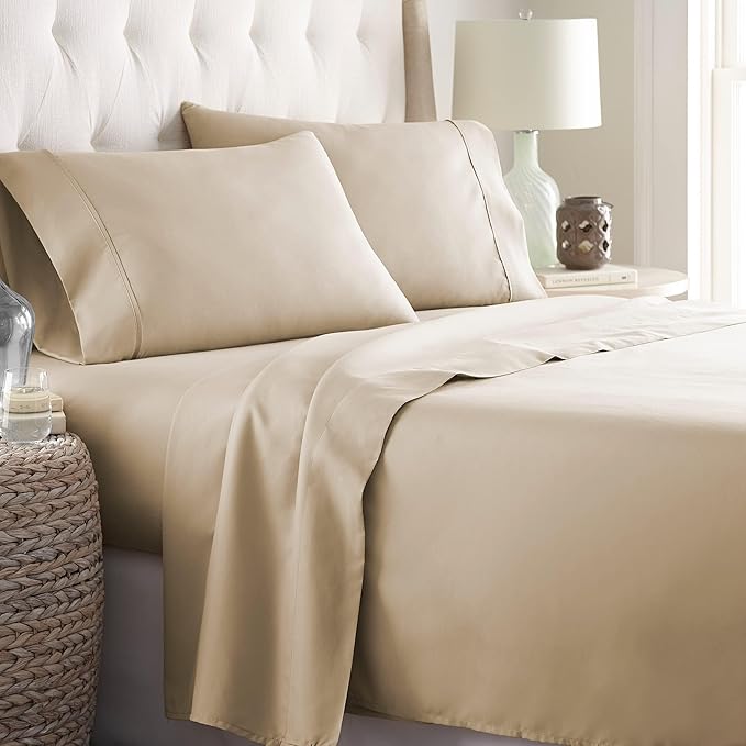 Danjor Linens Twin Bunk Bed Sheets w/ 2 Pillowcases, Lightweight Brushed Microfiber Deep Pockets, 4 Piece Fitted Bedding Sets, Taupe