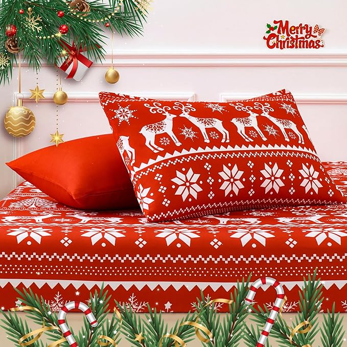 YIYEA Christmas Pillow Cases Queen Size Set of 2, Ultra Soft Double Brushed Microfiber Pillowcases Queen, Christmas Bed Pillow Covers, Fade Resistant, Easy Slip-On (20"x30")