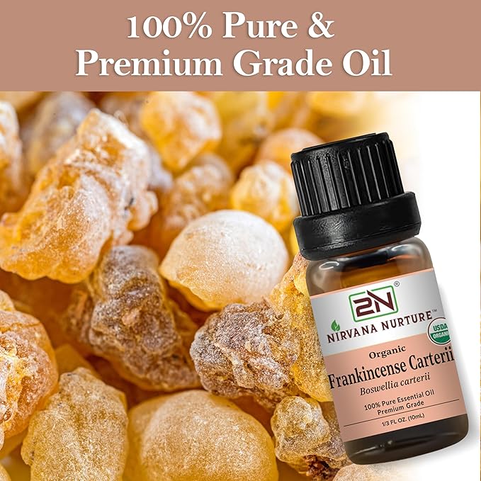 Frankincense Carterii Essential Oil, USDA Certified Organic, 100% Pure Undiluted, Aromatherapy Oil for Diffuser, Hair & Skin Care