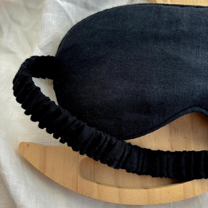 100% Blocking Light Eye Mask Pure Linen Sleep Mask with Elastic Band,Soft Zero Pressure Black Eyes Cover,Side Sleeper Eye Cover Cooling Puffiness Dry Eyes