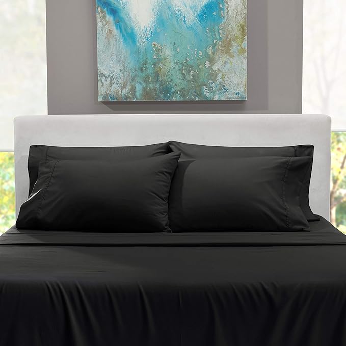 Hearth & Harbor Extra Deep Pocket King Size Sets - Fits Mattress 18-24 Inches Deep - Extra Deep Pocket Sheets - 6 Piece King Size - Black