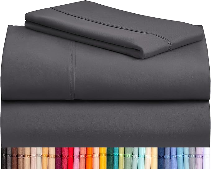 LuxClub 3 PC Twin Sheet Set, Deep Pockets Wrinkle Free Cooling Bed Sheets Hotel Bedding for Women, Men, Kids & Teens, Includes 1 Fitted Sheet, 1 Flat Sheet and 1 Pillowcase-Silky Soft Dark Grey