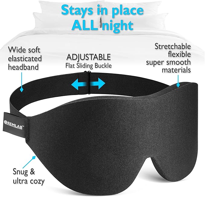 Sleep Mask Sleeping Blindfold, Light Blocking 3D Design Blackout Eye Masks for Women and Men, Soft Cooling Eye Covers for Night and Travel, Eyemask Eyelash Extensions Cover (Blackout Black)