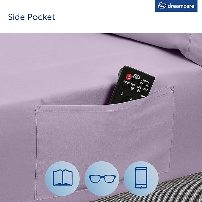 DREAMCARE Queen Sheet Set - 6 pcs Breathable Cooling Bed Sheets - up to 15" Deep Pocket Queen Sheets Set with Side Pockets - Extra Soft 100% Brushed Hypoallergenic Hotel Luxury Bedding- Lavender