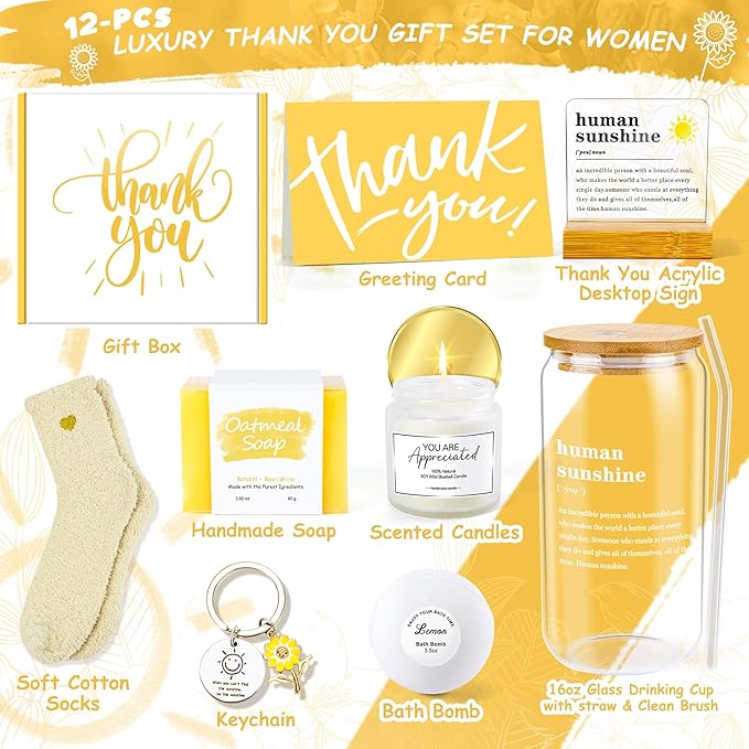 12PCS Thank You Gifts for Women,Birthday Gift,Appreciation Gifts for Coworkers, Sunshine Box for Employee, Thanks You Baskets for Women Friends Teacher, Mentor, Families, Friends, Leaders