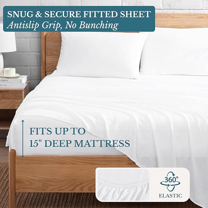 Casa Platino King Bed Sheets, Pre-Washed Brushed Microfiber Sheets, Soft & Cozy Bedding, 4 Piece Set, Breathable Bedding, Deep Pocket 15 Inch Sheet & Pillowcase Sets– White