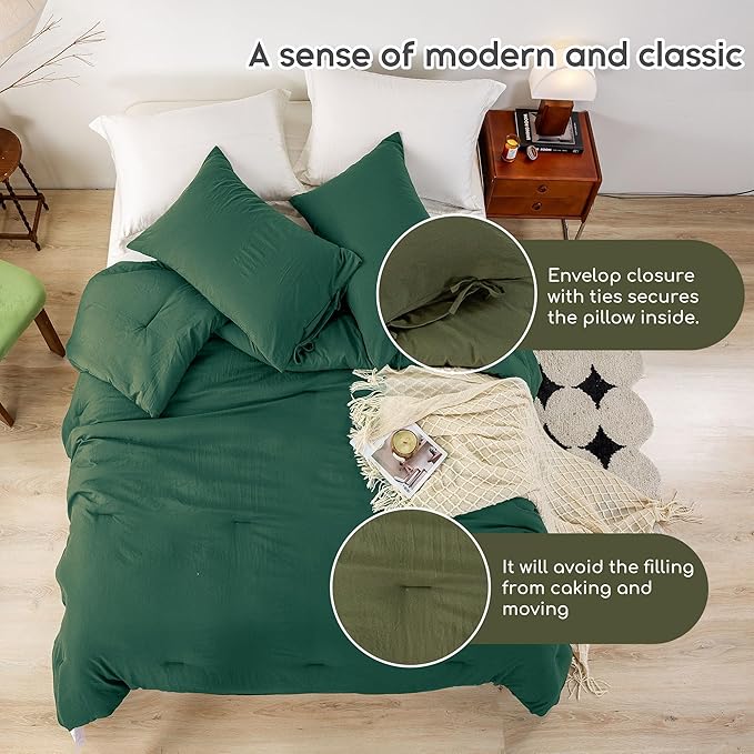 Forest Emerald Hunter Green KING Size Comforter Set, Solid 3 Pieces Bedding Set Soft Lightweight PolyCotton Down Alternative Blanket Quilt Comforters for All Season (1 Comforter 2 Pillowsham)