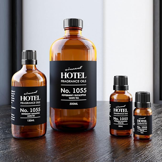 AirScent Hotel Diffuser Oil No. 1055 Inspired by Energize Hotel Scent - Peppermint Eucalyptus White Tea - Fragrance Oil Blend for Ultrasonic and Waterless Diffusers and Crafting - 10 mL