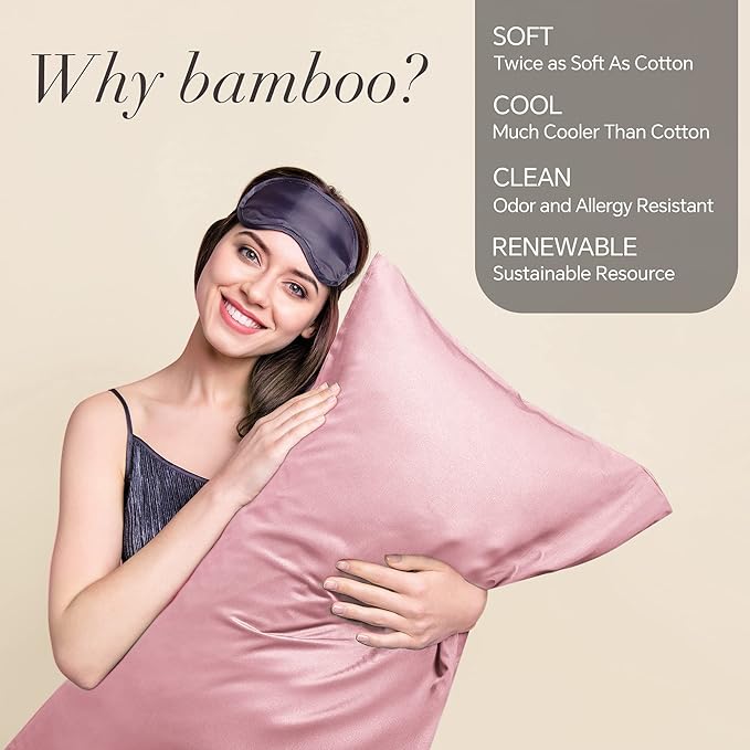 BEDELITE Pillow Cases Queen Size Set of 2, Rayon Derived from Bamboo, Cooling Pillow Cases for Hot Sleepers & Night Sweats, Breathable and Silky Soft Envelope Pillowcases(Rose Pink, 20"x30")