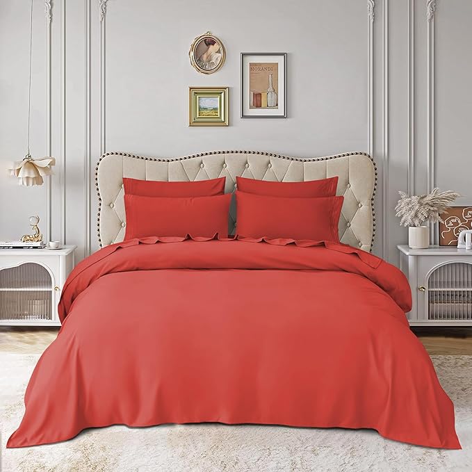 Mocassi Luxury Twin 4-Piece Sheet Set - 1800 Premium Hotel Quality - Easy-Fit, Wrinkle, Fade Resistant Bed Sheets and Pillowcases - All Around Elastic Fitted Sheet, Deep Pocket, Rust