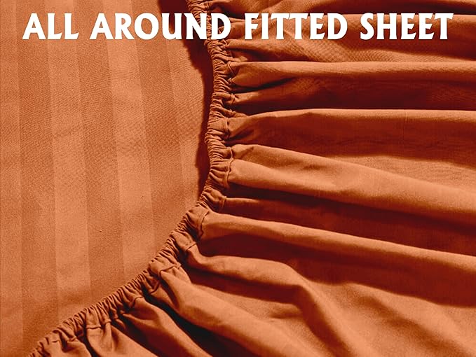 Elegant Comfort Softest and Coziest 6-Piece Sheet Set - 1500 Premium Hotel Quality Microfiber - Deep Pocket, Wrinkle Resistant 6-Piece Damask Stripe Bed Sheet Set, King, Coral