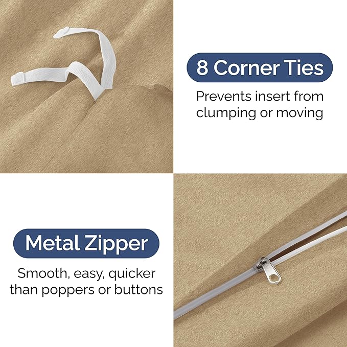 Duvet Cover Cal King Size Set - Extra Soft Cal King Duvet Cover 104" x 98" with 2 Pillow Shams - Hotel Luxury, Easy Care, Fade Free w/ Zipper Closures & Ties - Comfy, Cozy & Breathable (Heathered Tan)