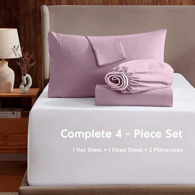 Nestl Extra Deep Twin Sheet Set - 4 Piece Breathable & Cooling Sheets - Hotel Luxury Bedding Set w/18-24 Inch Deep Pockets - Easy & Secure Fit - Super Soft, Wrinkle Free & Comfy - Dusty Purple