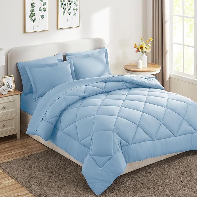 CozyLux King Size Comforter Set Baby Blue - 7 Pieces Bed in a Bag King, Luxury Soft Bed Set for All Seasons, Bedding Set with Down Alternative Comforter, Sheets, Pillowcases & Shams