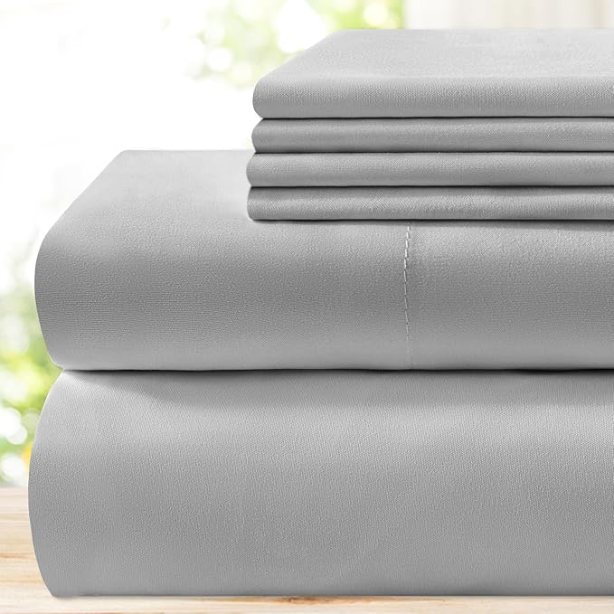 BYSURE Hotel Luxury Bed Sheets Set 6 Piece(Queen, Light Gray) - Super Soft 1800 Thread Count 100% Microfiber Sheets with Deep Pockets, Wrinkle & Fade Resistant