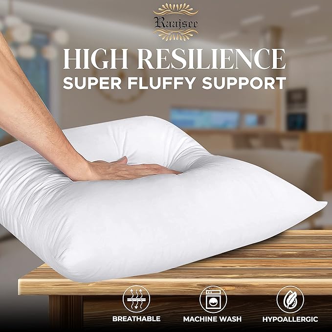 raajsee 20x20 Throw Pillow Inserts Set of 2 - Luxurious Comfort for Your Couch and Sofa | Fluffy, Soft & Durable | Perfect for Decorative Shams | Machine Washable