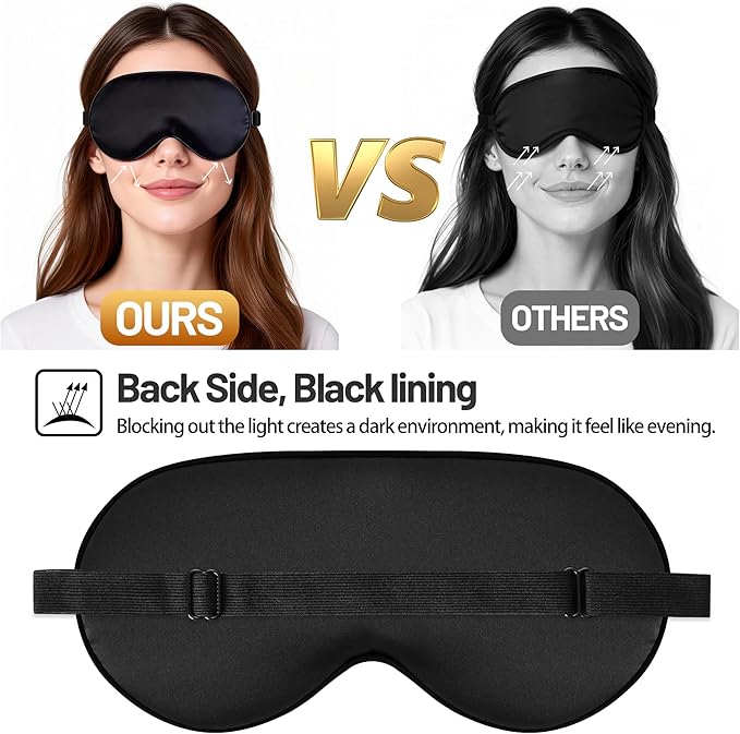 Silk Sleep Mask for Sleeping, Blackout Eye Mask with Adjustable Strap, Lightweight & Comfortable Blindfold for Women & Men, Includes Protective Laundry Bag for Eye Cover(Black)
