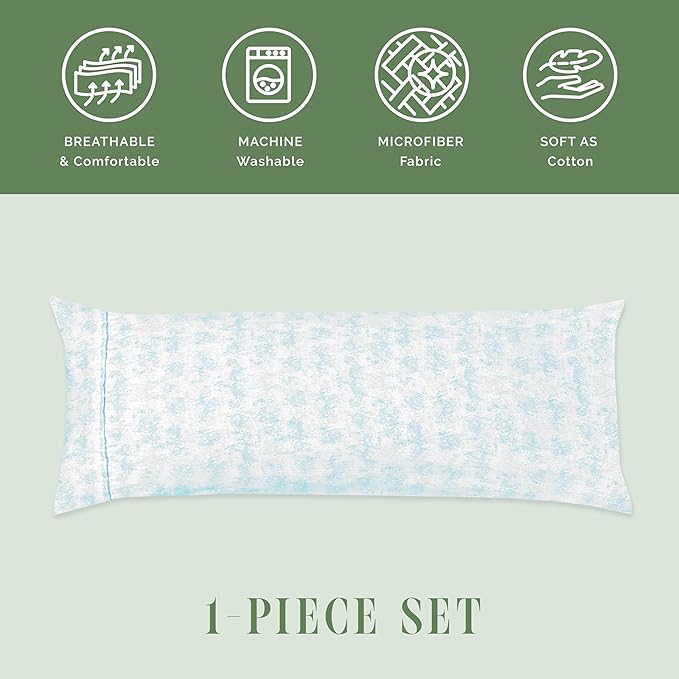 Elegant Comfort Ultra Soft 1-Piece Set Sea Waves Print Pillowcases - 1500 Premium Hotel Quality Microfiber, Soft and Smooth Hidden Zipper Closure 1-Piece Pillow Covers - Body Pillowcase, Wave Aqua
