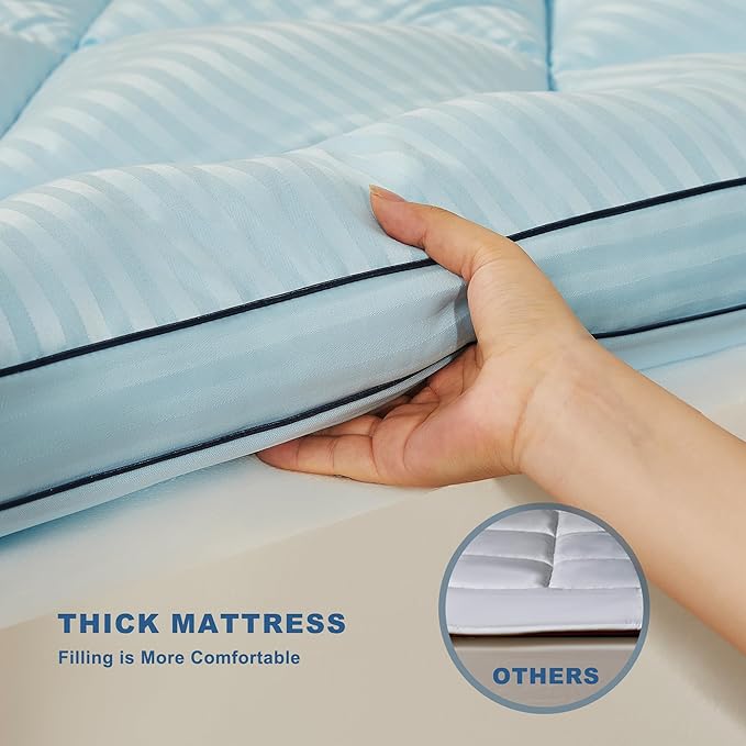 BEDLORE Queen Mattress Topper, Thick Pillow Top Pad for Back Pain Relief, Soft Mattress Cover with Deep Pockets 6-18 inch