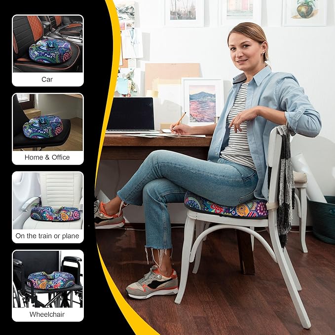 Donut Pillow Seat Cushion for Tailbone Pain Relief and Hemorrhoids, Home Office Chair Cushion for Long Sitting Work, Memory Foam Car Seat Cushions for Driving Butt Pain & Postpartum Pregnancy